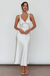 Nyah Lace Trim Midi Dress Off White